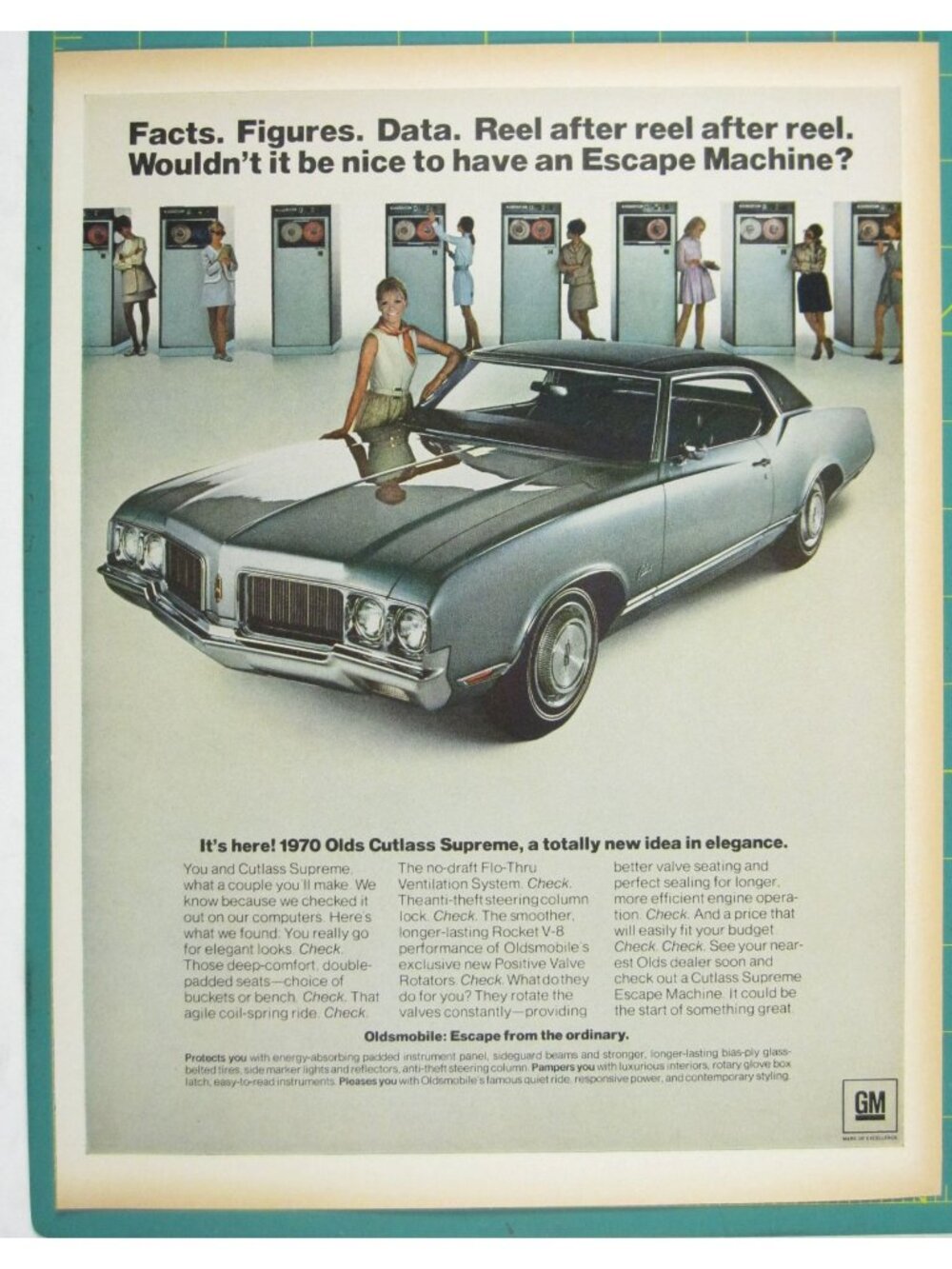 Print Ad 1970 Oldsmobile Cutlass Supreme Classic Car Escape Machine Computer MOD